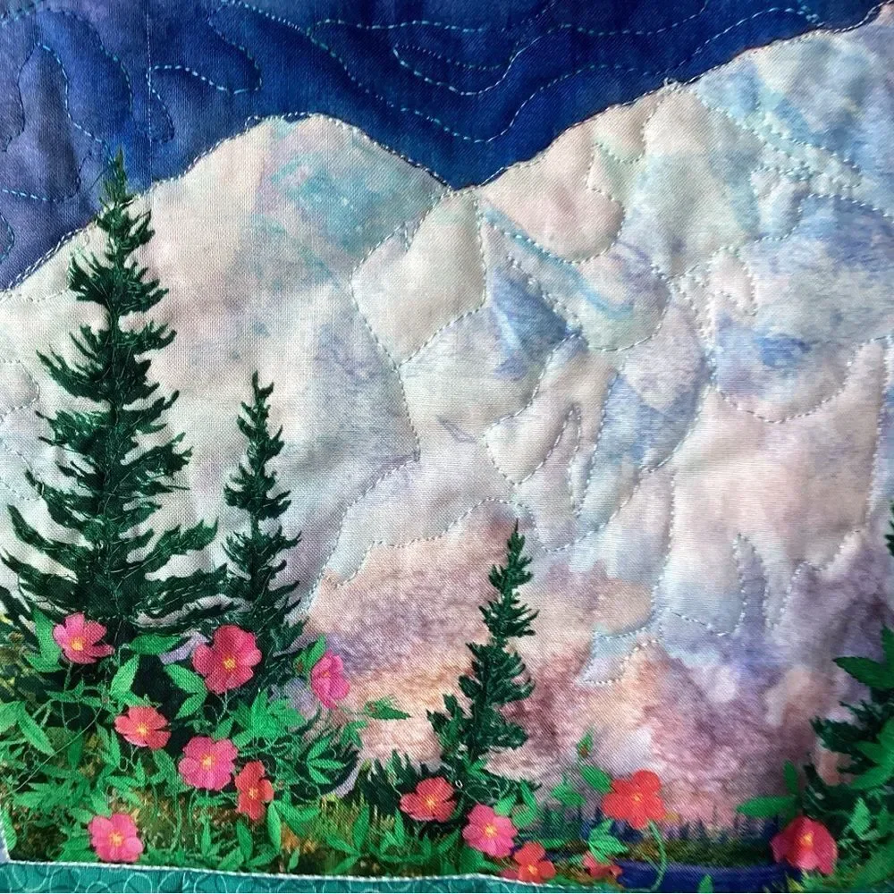 NWT. Hand Crafted Mountain Landscape Quilted Wall Hanging